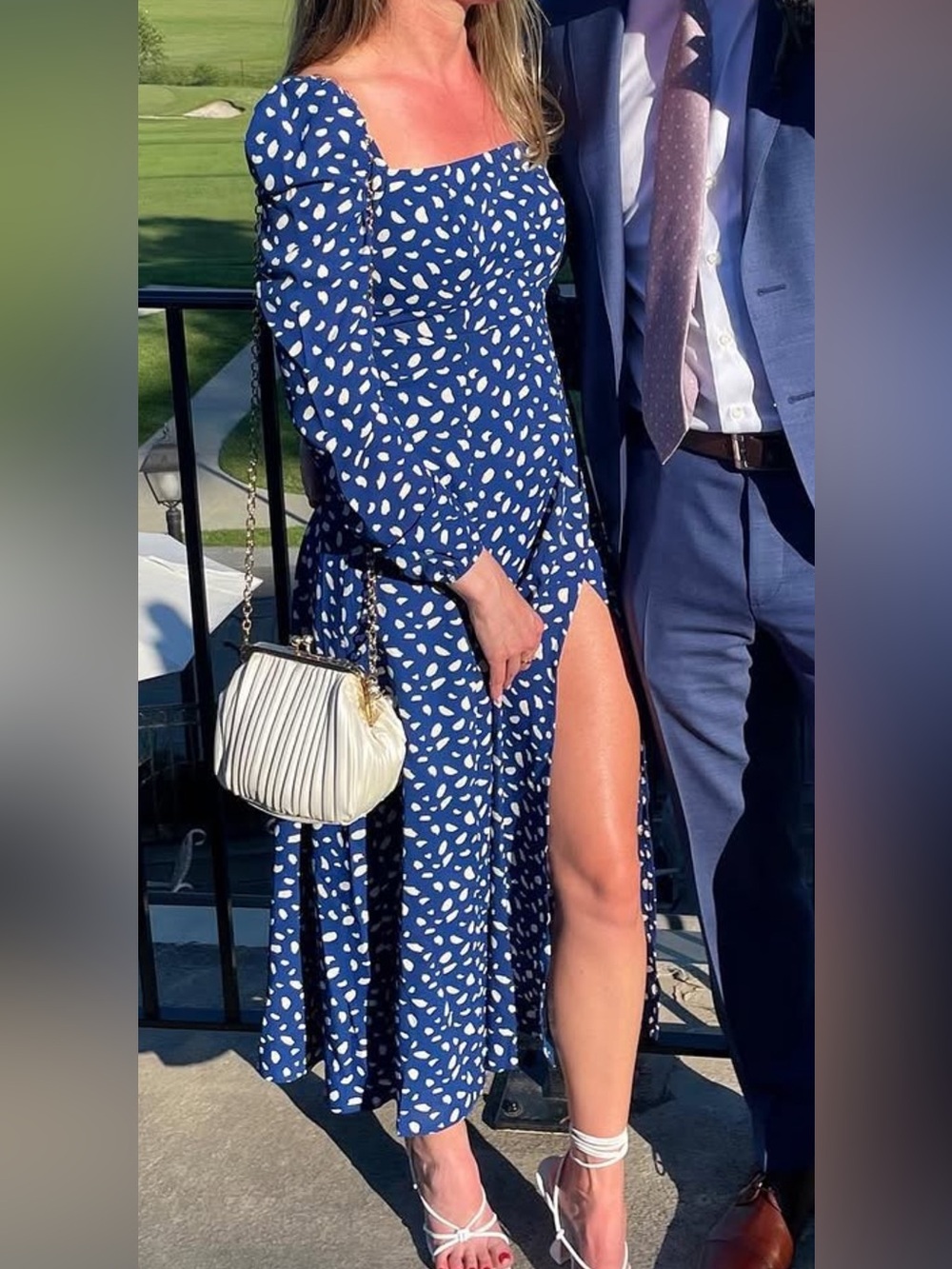 Commense Navy Blue & White Printed High-Low Midi Dress